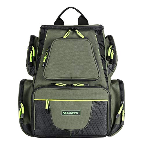 Seaknight Fishing Tackle Backpack, Large Storage, Water-Resistant Fishing Bags, Outdoor Multifunctional Box Tackle Bag for Fishing Camping Hiking Cycling (Green-25L,no Trays)