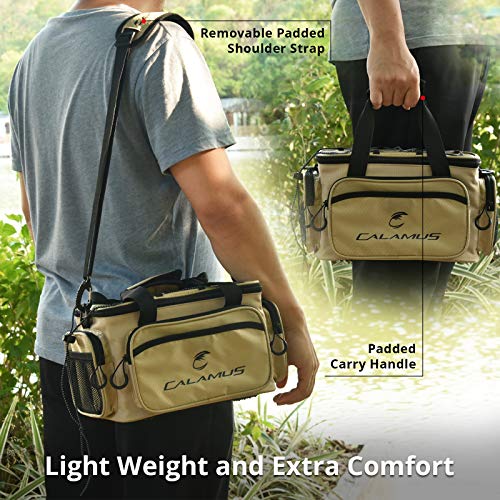 Calamus Fishing Tackle Bags - Fishing Bags for Saltwater or Freshwater Fishing - Rip-Stop PE - Padded Shoulder Strap - Pliers Storage -Khaki