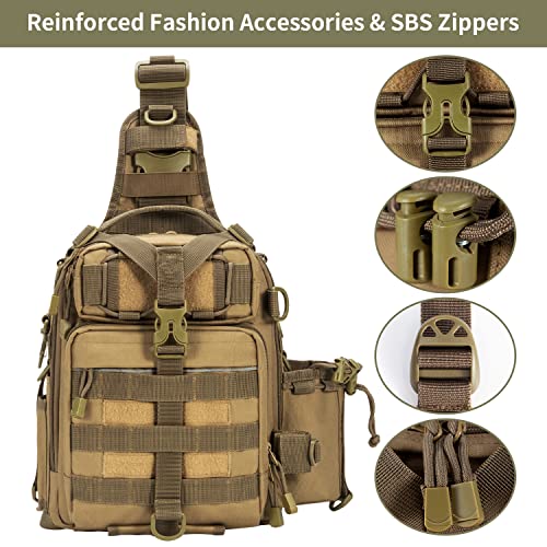 BLISSWILL Fishing Backpack Outdoor Tackle Bag Large Fishing Tackle Bag Water-resistant Fishing Backpack with Rod Holder Shoulder Backpack (Khaki)