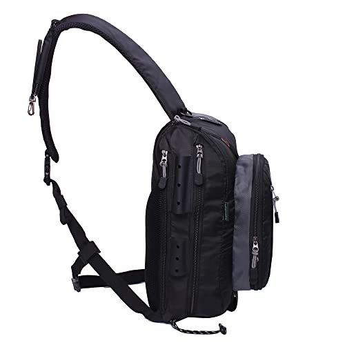 Kylebooker Fly Fishing Sling Pack Fishing Tackle Storage Shoulder Bag (Black)