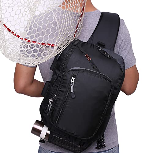 Kylebooker Fly Fishing Sling Pack Fishing Tackle Storage Shoulder Bag (Black)