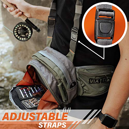 VIXYN Fly Fishing Chest Pack, Fly Fishing Waist Pack - Lightweight Fishing Fanny Pack and Tackle Storage Hip Bag - Fly Fishing Bag for Waist or Chest