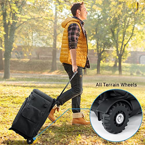 MATEIN Rolling Tackle Box with Cooler, Large Fishing Bag with Wheels for 5 Trays(Trays Not Included), Saltwater Resistant Tackle Backpack with Rod Holders&Waterproof Bottom for Storage Gear Pole Lures