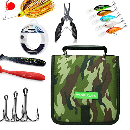 Fishing Tackle Binder, Bait Storage Bag, Soft Bait Binder, Fishing Organized Storage Rig Bag for Baits, Rigs, Jigs and Lines, Suitable for Fresh Water and Saltwater 12 (Green camouflage/9.5" * 8.3")