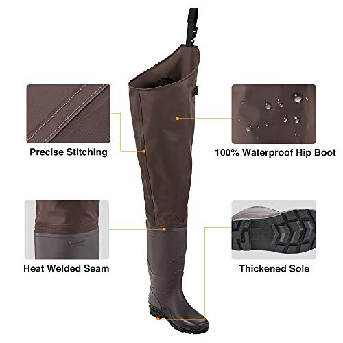 TIDEWE Hip Wader, Lightweight 2-Ply PVC/Nylon Brown, Size 12