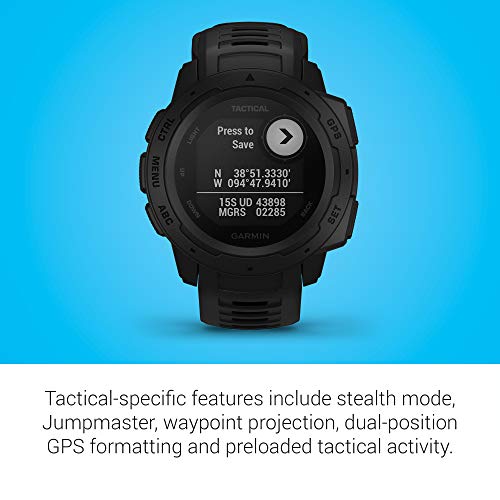 Garmin 010-02064-70 Instinct Tactical, Rugged GPS Watch, Tactical Specific features, Constructed to U.S. Military Standard 810G for Thermal, Shock and Water Resistance, Black