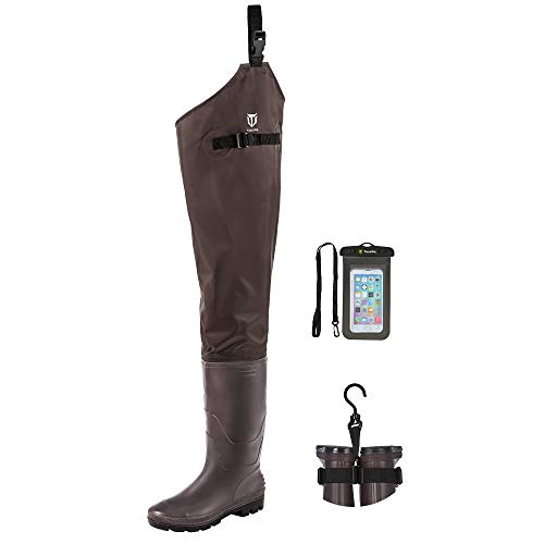 TIDEWE Hip Wader, Lightweight 2-Ply PVC/Nylon Brown, Size 12