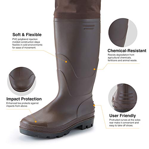 TIDEWE Lightweight Hip Wader for Men/Women, Brown, Size 11