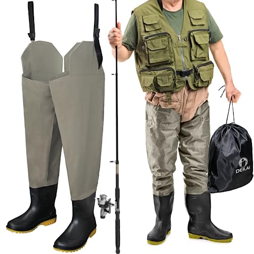 DEILAI Lightweight Waterproof Hip Waders for Men and Women