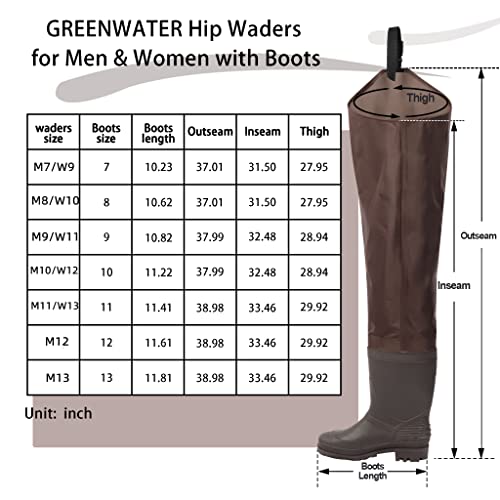 Unisex Waterproof Bootfoot Hip Waders for Fishing & Hunting
