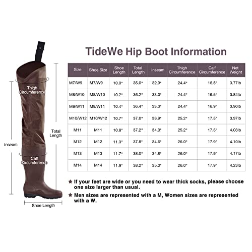 TIDEWE Lightweight Hip Wader for Men/Women, Brown, Size 11