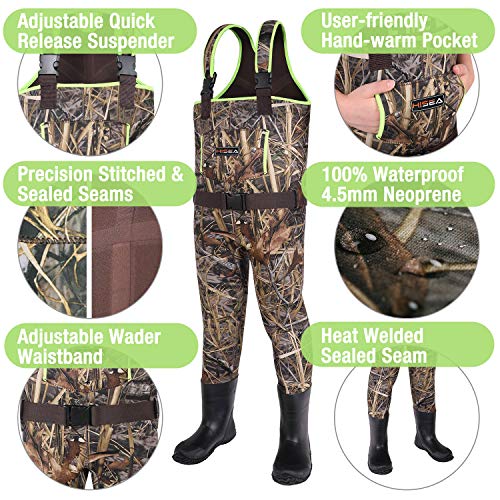 HISEA Kids Neoprene Chest Waders with Insulated Boots