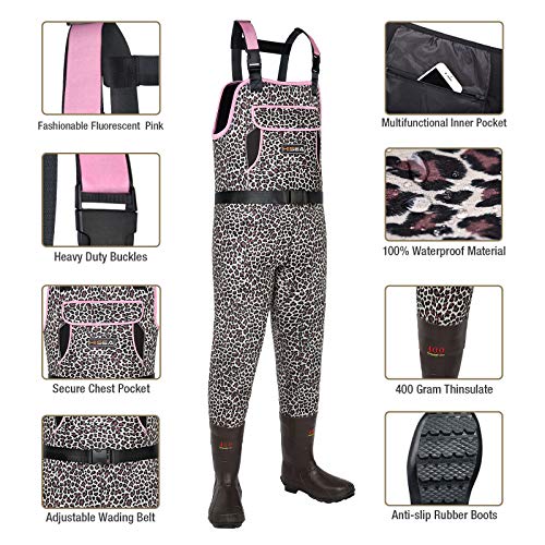 Women's Leopard Print Neoprene Chest Waders with Boots
