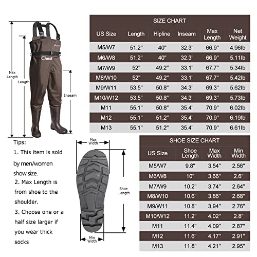 Unisex Lightweight Chest Waders with Boots for Fishing