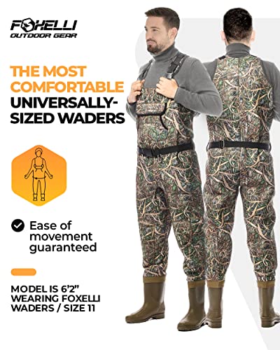 Foxelli Neoprene Camo Chest Waders with Waterproof Boots