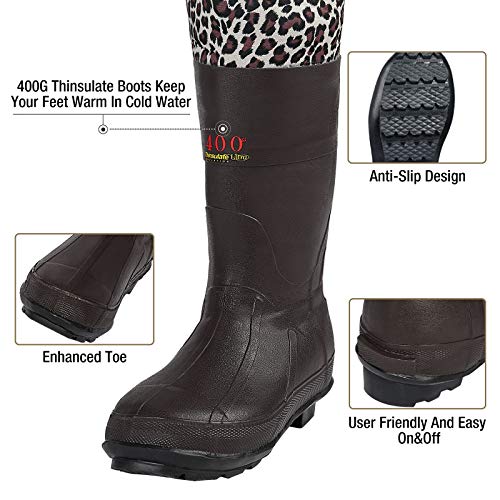 Women's Leopard Print Neoprene Chest Waders with Boots
