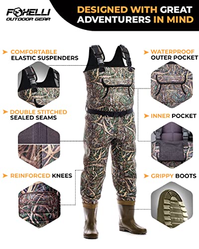 Foxelli Neoprene Camo Chest Waders with Waterproof Boots
