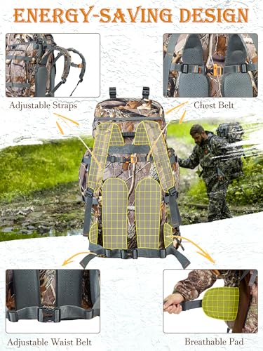 Waterproof Camo Hunting Backpack for Men, 60/80L