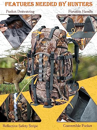 Waterproof Camo Hunting Backpack for Men, 60/80L