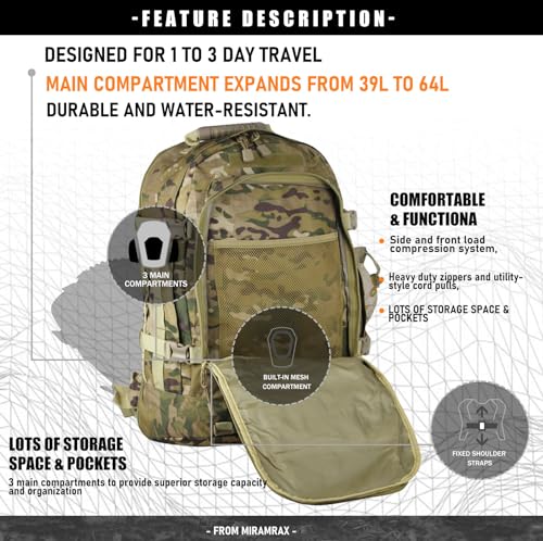 Miramrax Tactical Backpack for Hunting, Fishing, Camping, Trekking