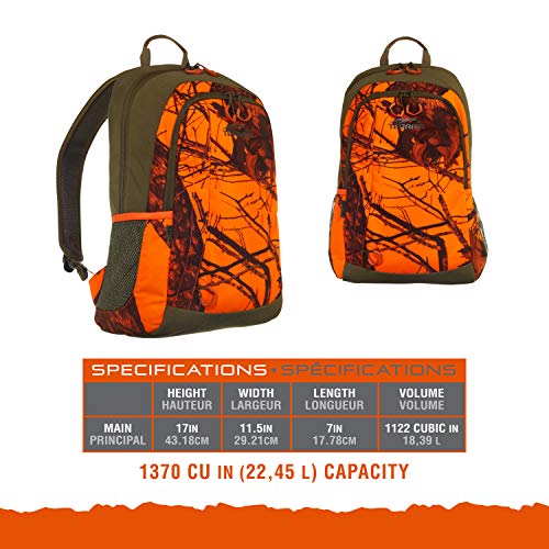 Orange Camo Daypack for Hunting, Fishing, Camping- 22.1L