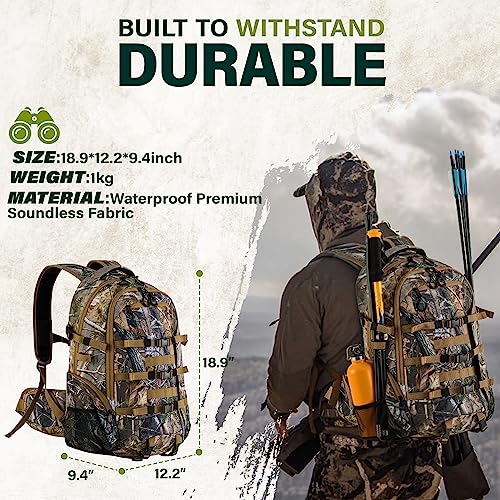 600D Waterproof Hunting Backpack with Bow Holder, 30L