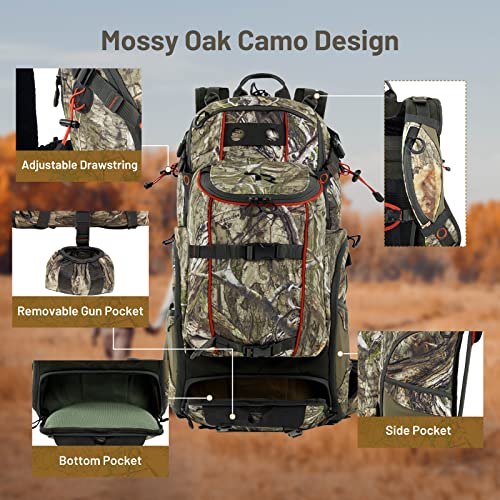 Waterproof Hunting Backpack with Rifle Holder, Mossy Oak Camo