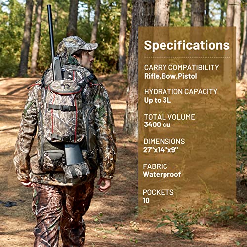 Waterproof Hunting Backpack with Rifle Holder, Mossy Oak Camo