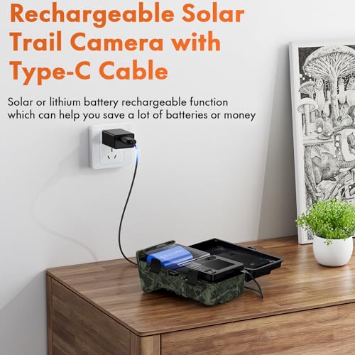 24MP Solar Trail Camera, Rechargeable, Night Vision