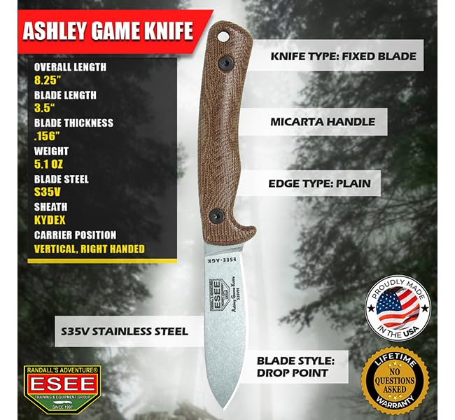 ESEE Knives Ashley Game Hunting Skinning Knife Brown