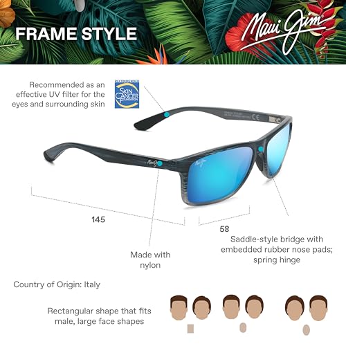 Maui Jim Men's Polarized Sunglasses, Blue Black Stripe