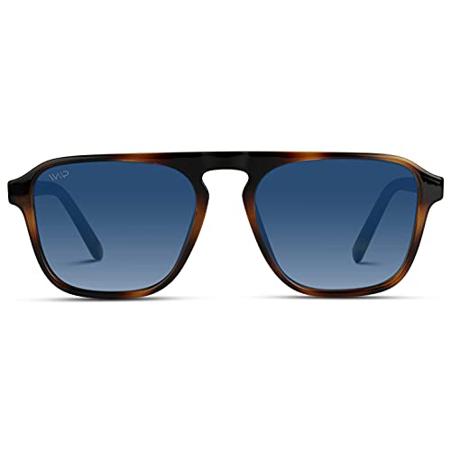 Men's Polarized Aviator Square Sunglasses - Tortoise/Blue Gradient