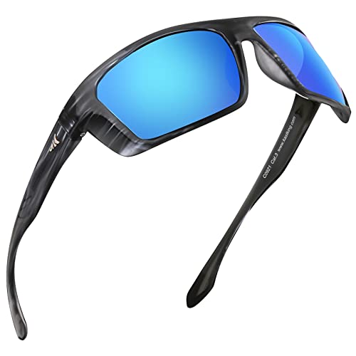 KastKing Huzzah Polarized Sport Sunglasses: Gray Frame, Blue Mirror