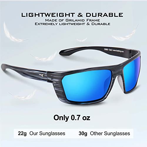 KastKing Huzzah Polarized Sport Sunglasses: Gray Frame, Blue Mirror