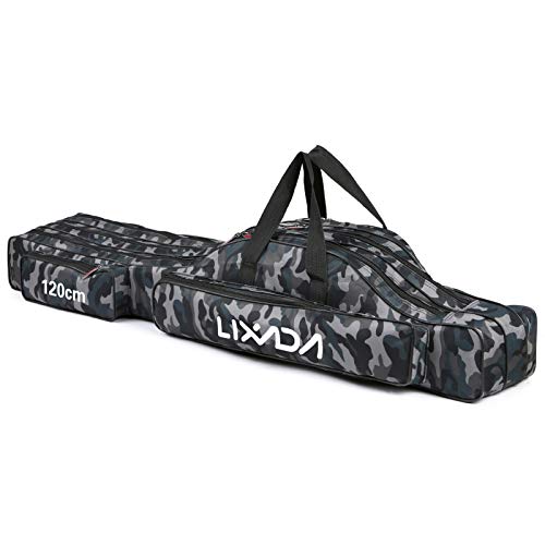 LIXADA 3-Layer Oxford Camo Fishing Rod Carrier Bag