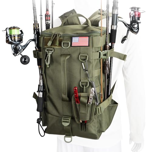 MoiShow Fishing Backpack Tackle Bag, Fishing Backpack with Rod Holders Large Storage Fishing Tackle Box Backpack, Fishing Rod Bag for Carrying Fishing Gear and Equipment, Fishing Gifts for Men