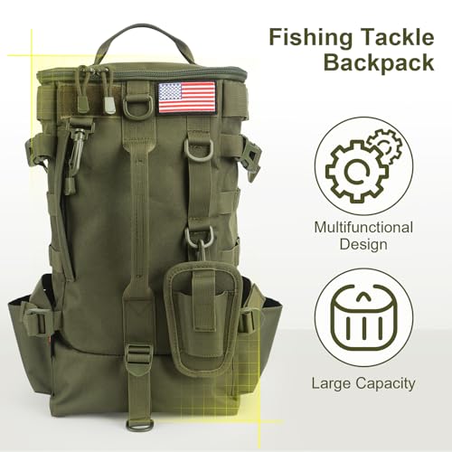 MoiShow Fishing Backpack Tackle Bag, Fishing Backpack with Rod Holders Large Storage Fishing Tackle Box Backpack, Fishing Rod Bag for Carrying Fishing Gear and Equipment, Fishing Gifts for Men