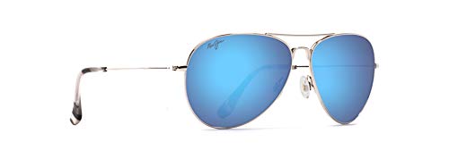 Maui Jim Polarized Aviator Sunglasses, Silver/Blue, Medium