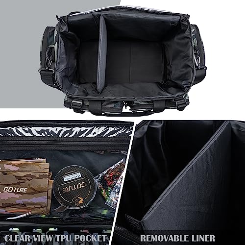 Goture Large Tackle Bag,Store Up to 8PCS 3700 Plus 4PCS 3600 Tackle Trays,Water Resistant Large Tackle Bag,Saltwater Fishing Gear Bag,Big Fishing Bag,Removable Dividers(20.8"x15.2"x11.4")-Camo
