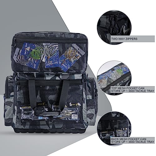 Goture Large Tackle Bag,Store Up to 8PCS 3700 Plus 4PCS 3600 Tackle Trays,Water Resistant Large Tackle Bag,Saltwater Fishing Gear Bag,Big Fishing Bag,Removable Dividers(20.8"x15.2"x11.4")-Camo