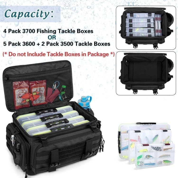 DSLEAF Waterproof Tackle Box Bag with Rod Holder, Soft Fishing Tackle Storage Bag with Non-slip Base for Saltwater or Freshwater Fishing (Patent Design), Only Bag