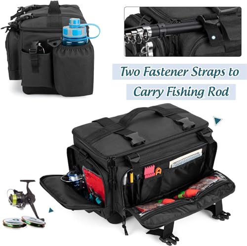 DSLEAF Waterproof Tackle Box Bag with Rod Holder, Soft Fishing Tackle Storage Bag with Non-slip Base for Saltwater or Freshwater Fishing (Patent Design), Only Bag