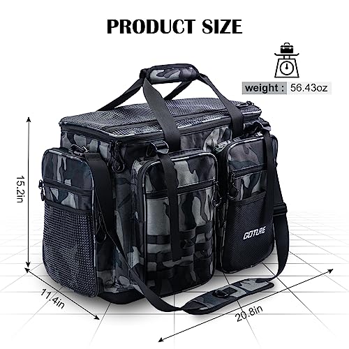 Goture Large Tackle Bag,Store Up to 8PCS 3700 Plus 4PCS 3600 Tackle Trays,Water Resistant Large Tackle Bag,Saltwater Fishing Gear Bag,Big Fishing Bag,Removable Dividers(20.8"x15.2"x11.4")-Camo