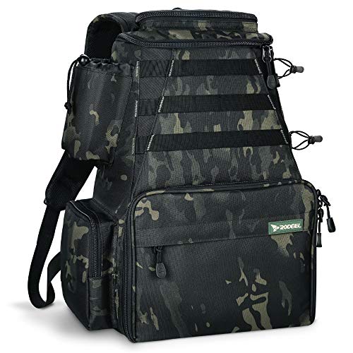 Rodeel Trout Tackle Backpack 2 Fishing Rod Holders with 4 Tackle Boxes, Large Storage for Outdoor Sports Camping Hiking