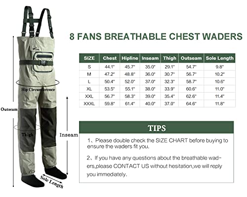 8 Fans Waterproof Breathable Chest Waders for Men/Women