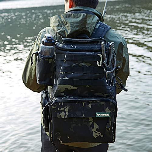 Rodeel Trout Tackle Backpack 2 Fishing Rod Holders with 4 Tackle Boxes, Large Storage for Outdoor Sports Camping Hiking