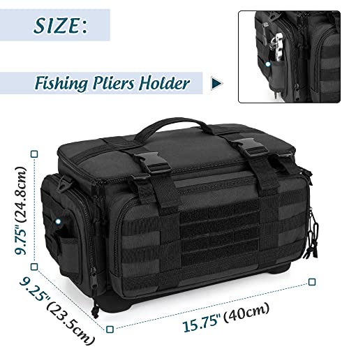 DSLEAF Waterproof Tackle Box Bag with Rod Holder, Soft Fishing Tackle Storage Bag with Non-slip Base for Saltwater or Freshwater Fishing (Patent Design), Only Bag