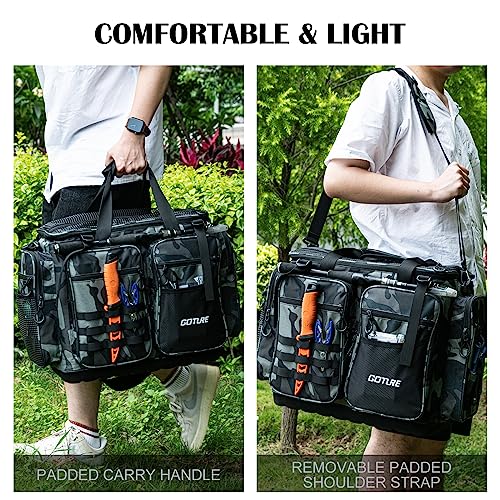 Goture Large Tackle Bag,Store Up to 8PCS 3700 Plus 4PCS 3600 Tackle Trays,Water Resistant Large Tackle Bag,Saltwater Fishing Gear Bag,Big Fishing Bag,Removable Dividers(20.8"x15.2"x11.4")-Camo