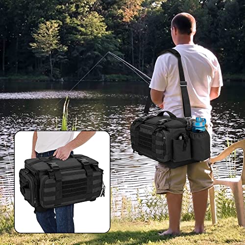 DSLEAF Waterproof Tackle Box Bag with Rod Holder, Soft Fishing Tackle Storage Bag with Non-slip Base for Saltwater or Freshwater Fishing (Patent Design), Only Bag