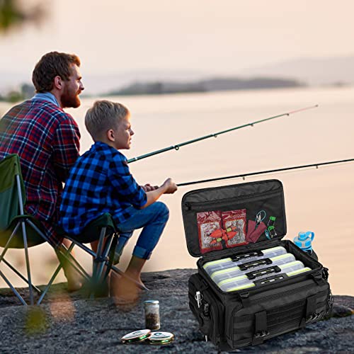 DSLEAF Waterproof Tackle Box Bag with Rod Holder, Soft Fishing Tackle Storage Bag with Non-slip Base for Saltwater or Freshwater Fishing (Patent Design), Only Bag